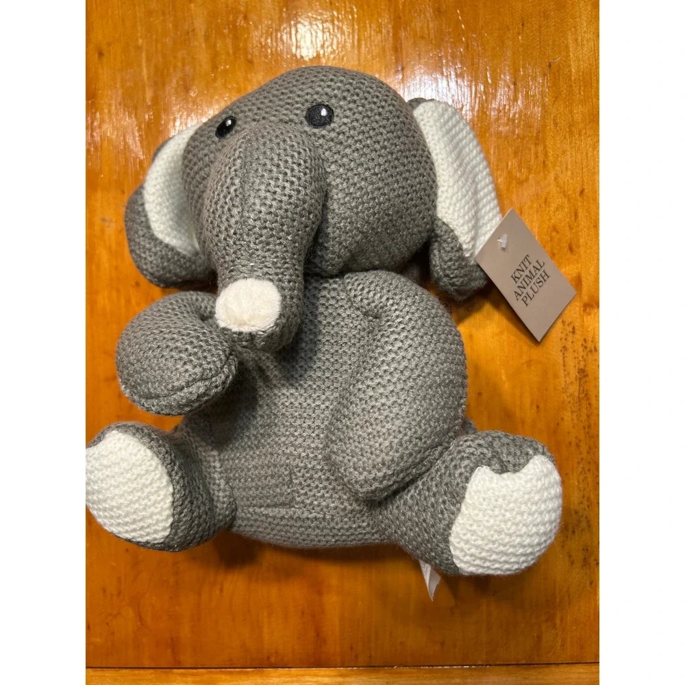 Grey‎ Knit Elephant Plush and 3-Pack Safari Tropic Burp Cloths Baby Gift Set NEW